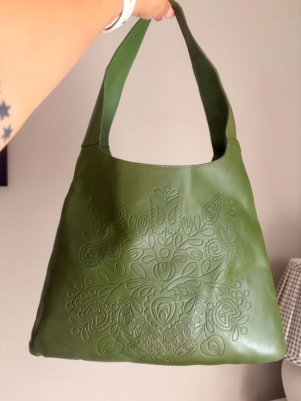 Vintage Gap Green Leather Embossed Hobo Shoulder Bag